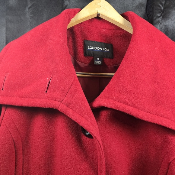 London Fog Women's Red Wool Coat Size XL 80% Wool Coat Classic Button-Down - Picture 5 of 8